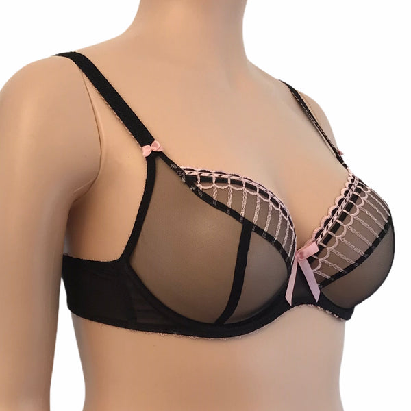 Freya Arabella underwire plunge sheer black bra right facing view
