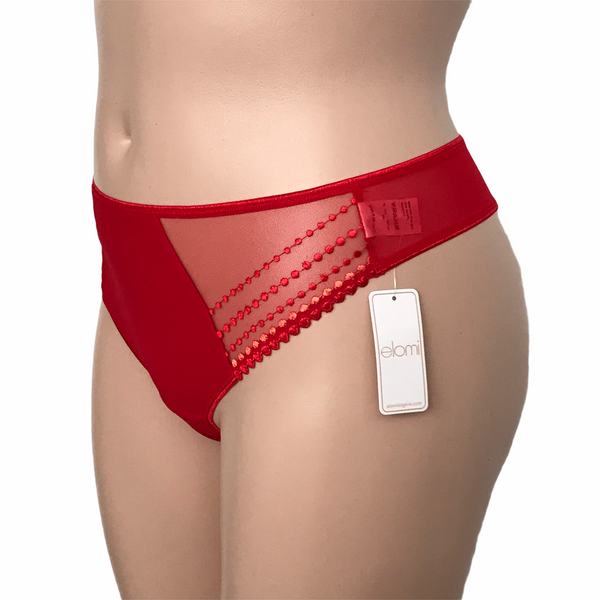 Elomi Matilda flame red thong left facing view.