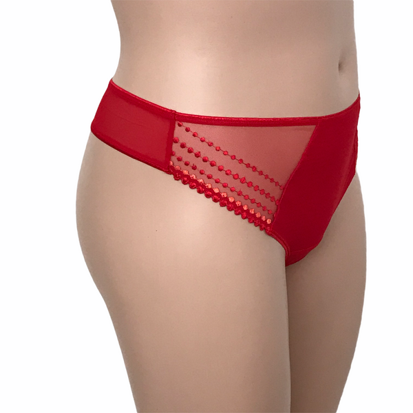 Elomi Matilda flame red thong right facing view.