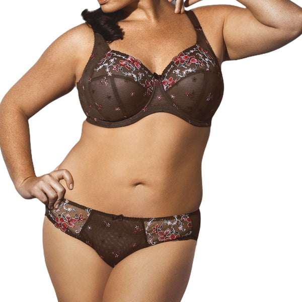 Elomi Tamarie side support bra with matching Tamarie brief panty front view.